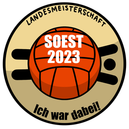 Logo des Torballturniers:
Text: Landesmeisterschaft Torball 2023. Ich war dabei.
Liegender Torballspieler (als Strichmännchen) hinter einem Ball.